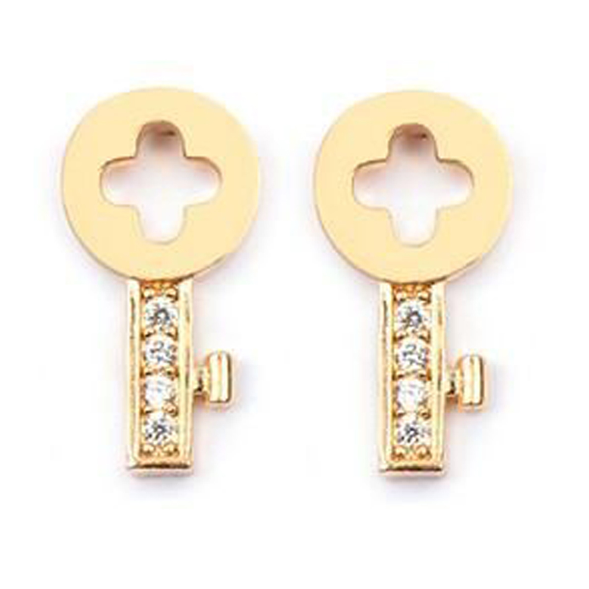 Boucles plaqué or \'Clé de l\'Amour\' blanc doré - 11x6 mm - [M8923]