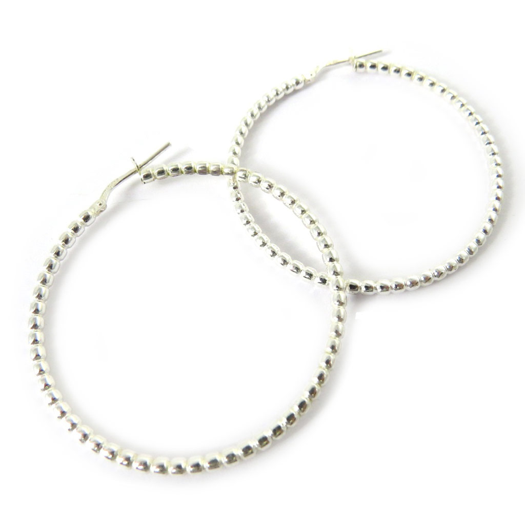 Créoles Argent \'Billes\' argenté (rhodié) - 45x2 mm - [M8931]