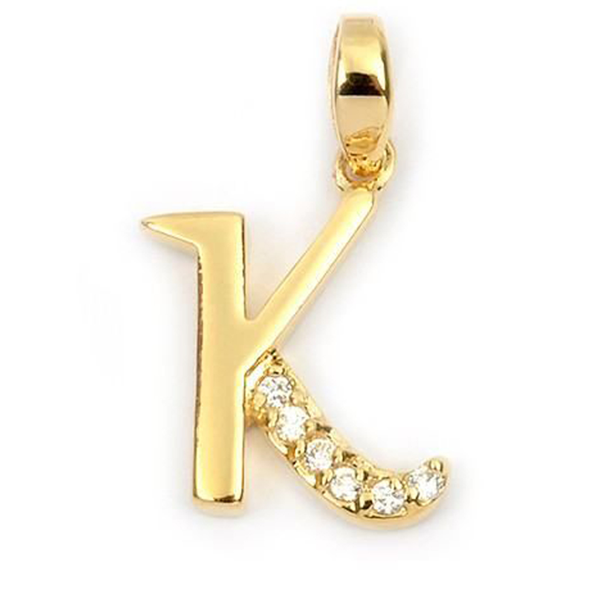 Pendentif Plaqué Or \'Lettre K\' blanc doré - 21x10 mm - [M8948]