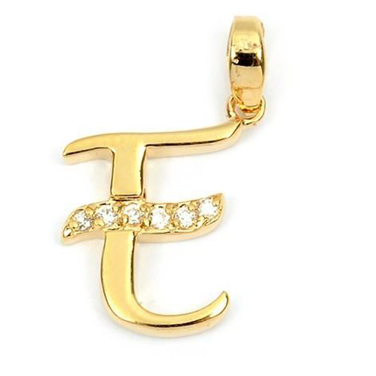 Pendentif Plaqué Or \'Lettre E\' blanc doré - 21x10 mm - [M8949]
