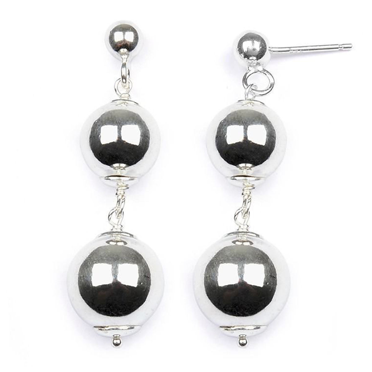 Boucles Argent \'Billes\' argenté (rhodié) - 40x12 mm - [M8993]