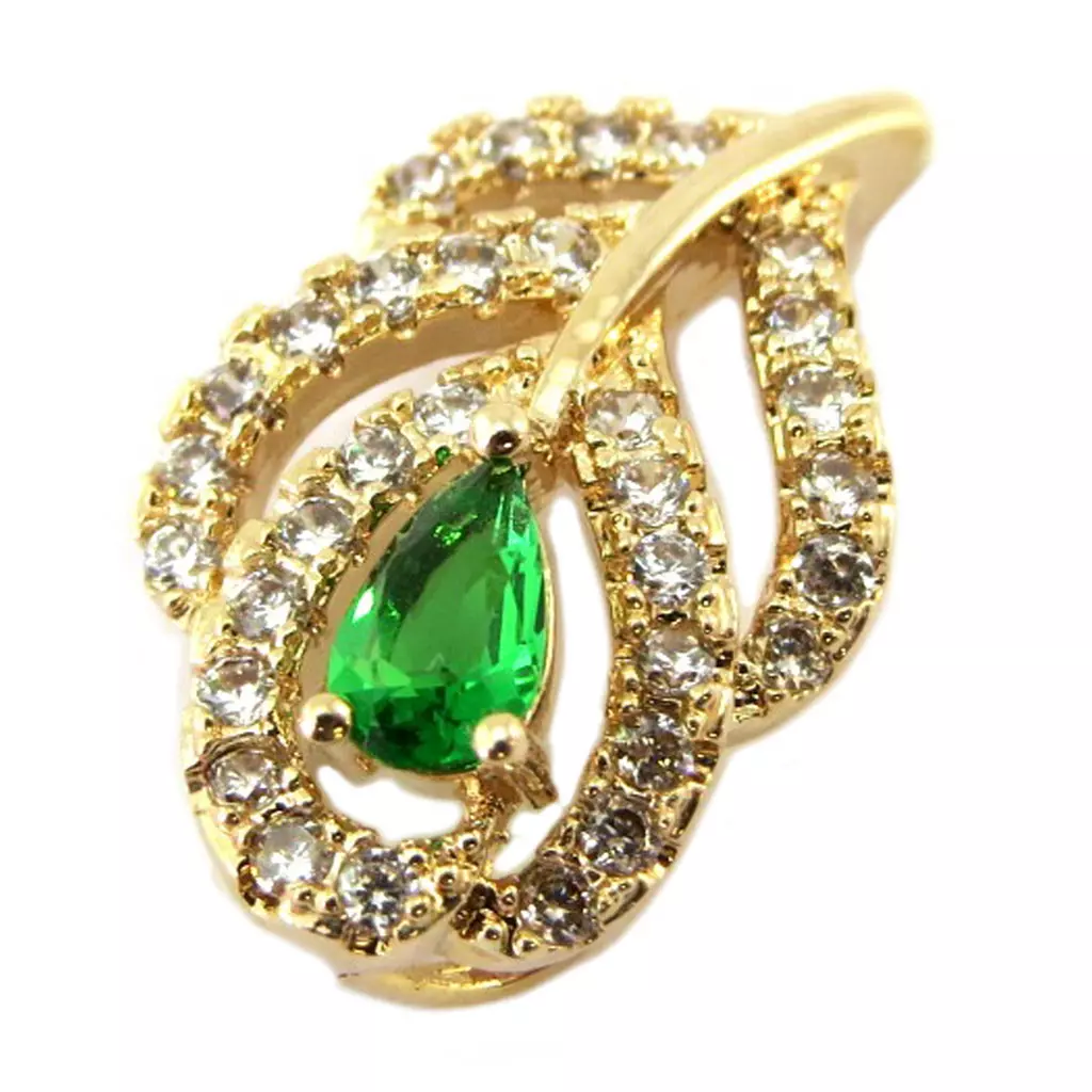 les trésors de lily Pendentif Plaqué Or 'Flora' vert doré 15x10 mm [P2313]