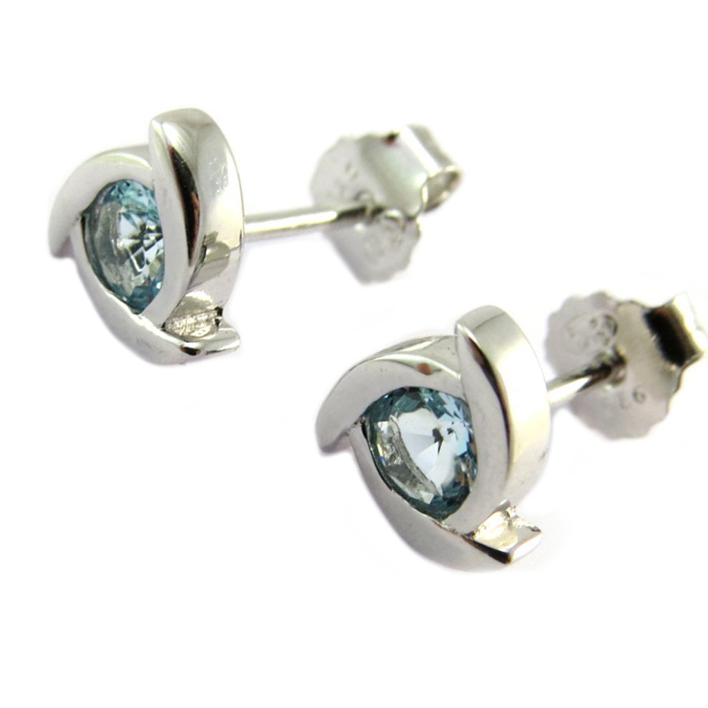 Boucles Argent \'Sissi\' turquoise argenté (rhodié) - 7x7 mm - [P2412]