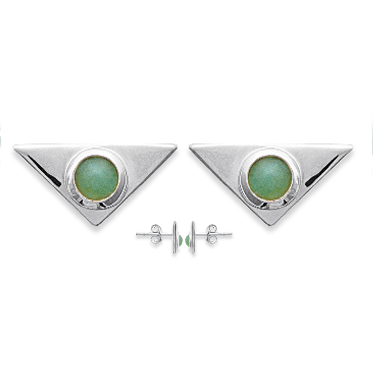 Boucles argent \'Boho\' vert aventurine argenté (rhodié) - 13x7 mm - [Q0570]