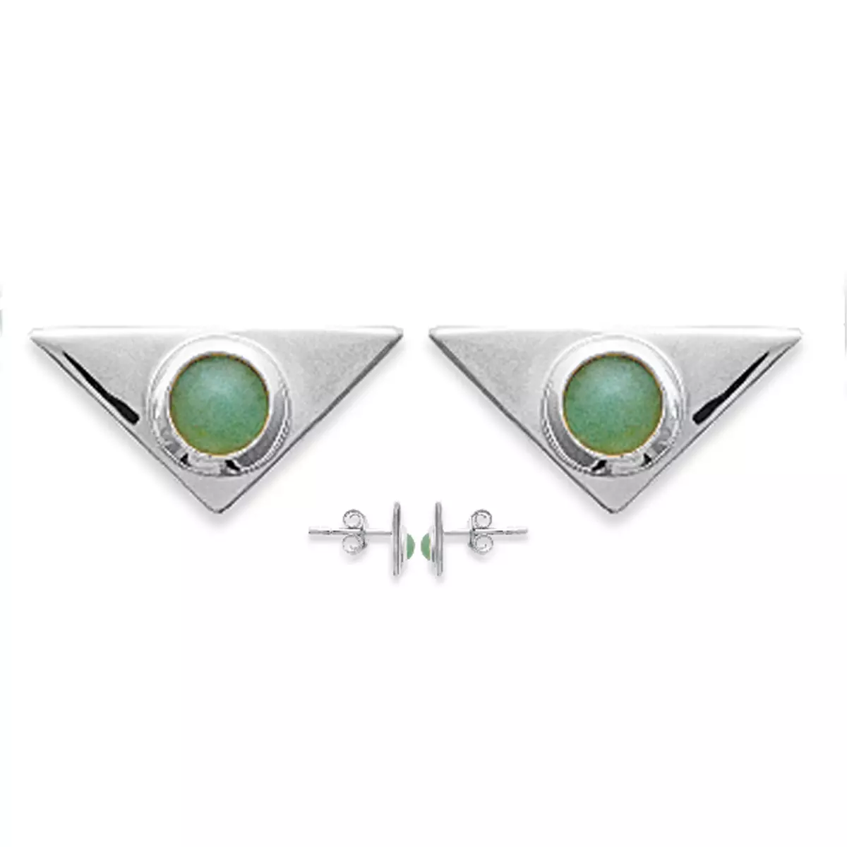 les trésors de lily Boucles argent 'Boho' vert aventurine argenté (rhodié) 13x7 mm [Q0570]
