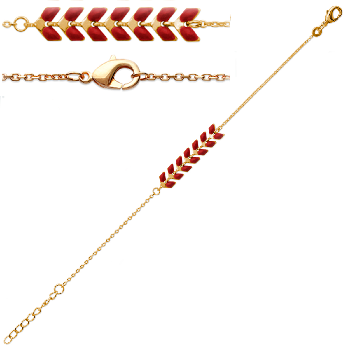 Bracelet Plaqué Or \'Boho\' rouge doré (épi de blé) - 18 cm, 30x6 mm - [Q3593]
