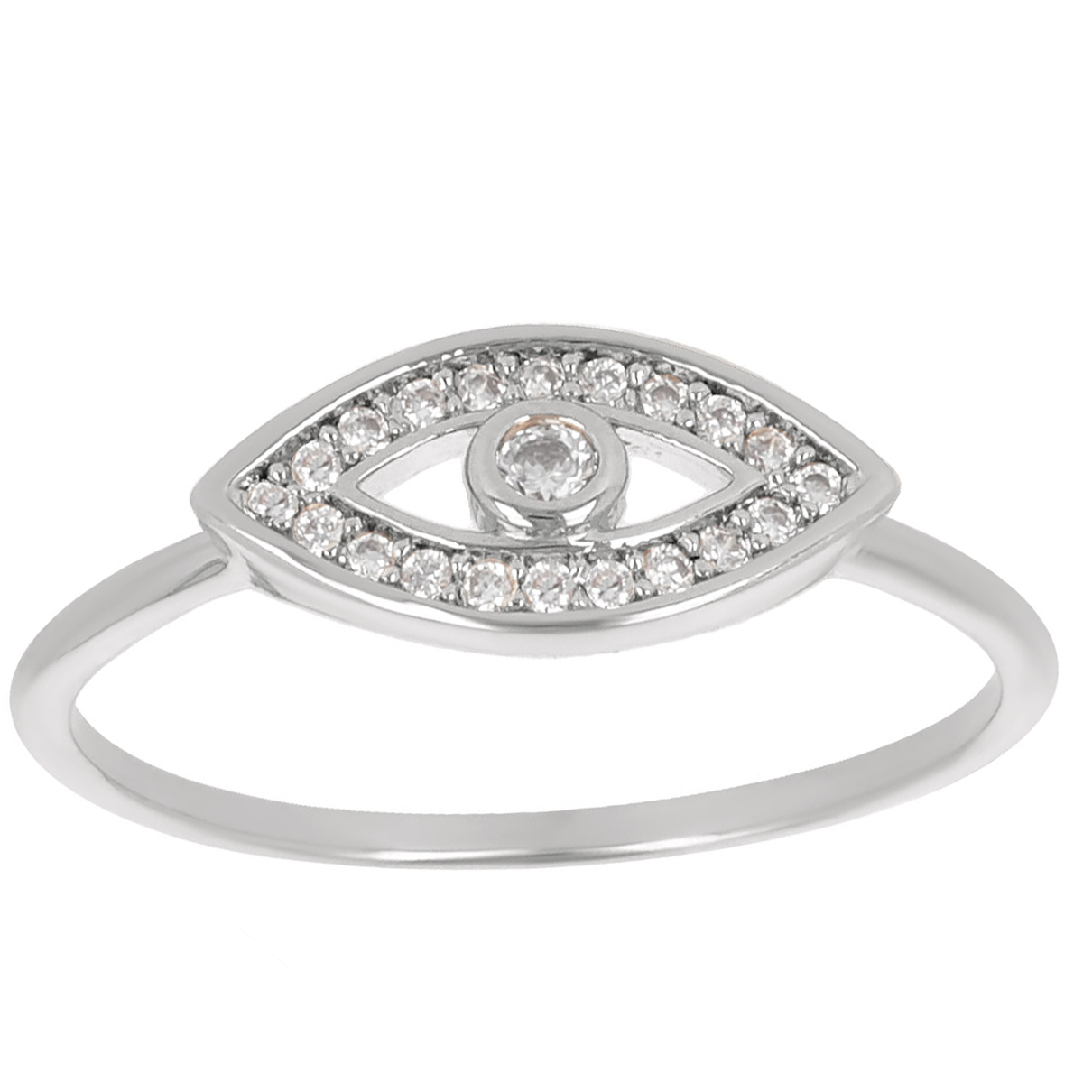 Bague Argent \'Oeil de Fatma\' blanc argenté (rhodié) - 12x6 mm - [Q4008]