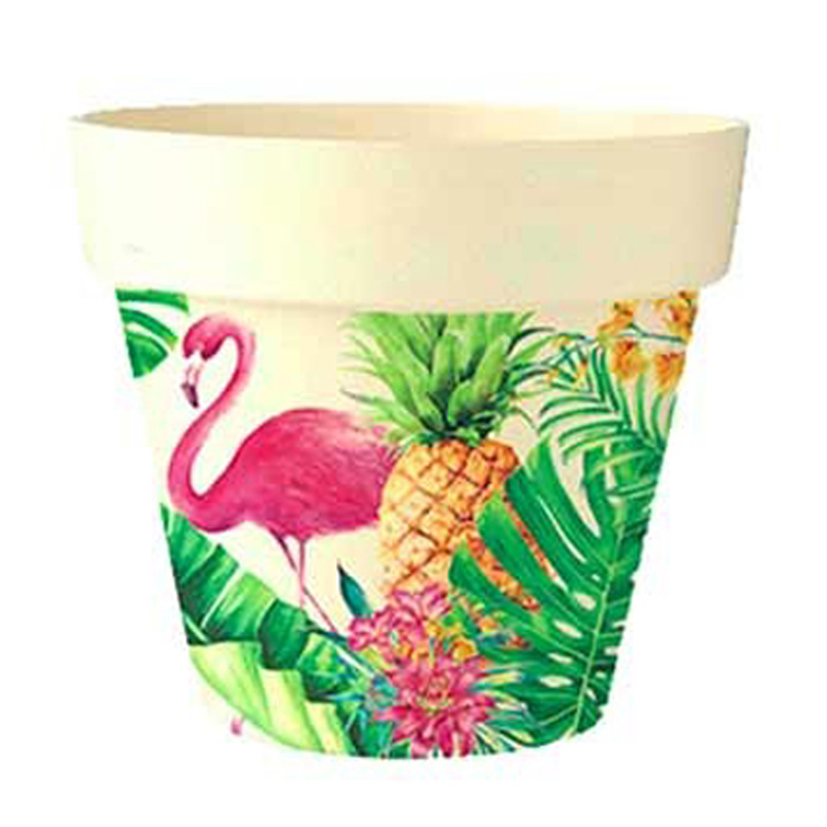 Cache-pot bambou \'Jungle Tropical\' vert multicolore (flamant rose) -  105x95 cm - [Q6423]