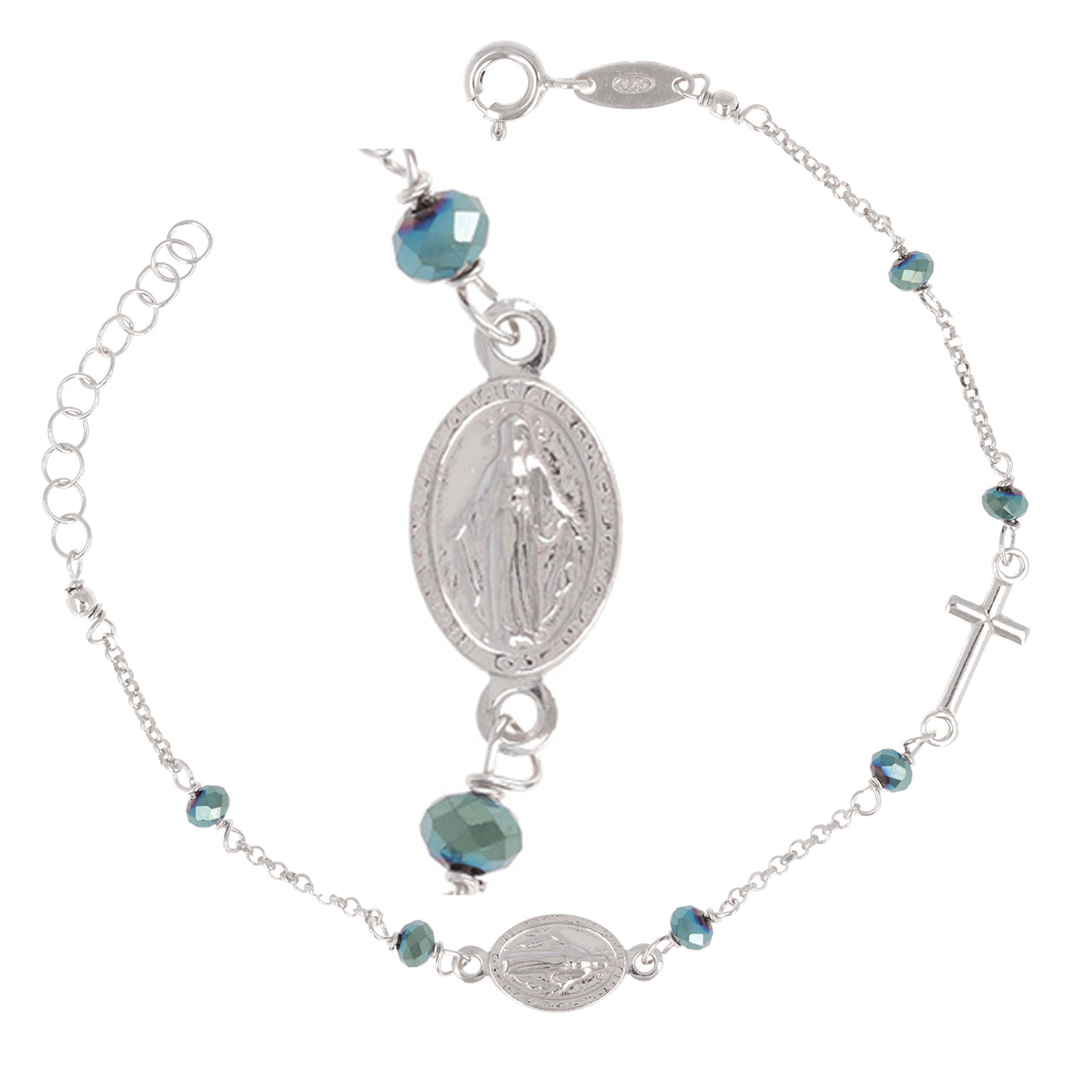 Bracelet argent \'Vierge Marie\' vert argenté (rhodié) - 10x7 mm - [Q8913]