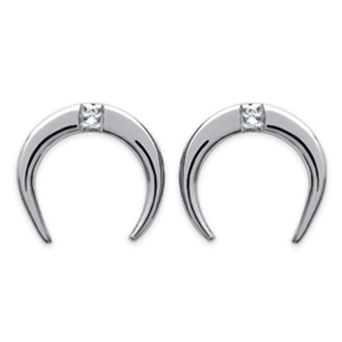 Boucles Argent \'Corne de Lune\' blanc argenté (rhodié) - 10x10 mm - [Q8939]