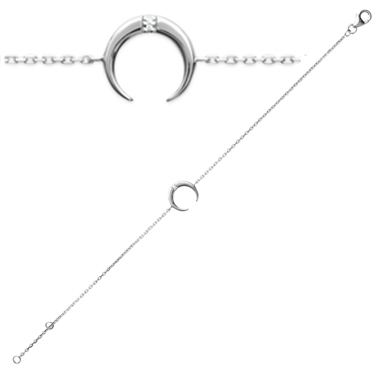 Bracelet Argent \'Corne de Lune\' blanc argenté (rhodié) - 10 mm - [Q8946]