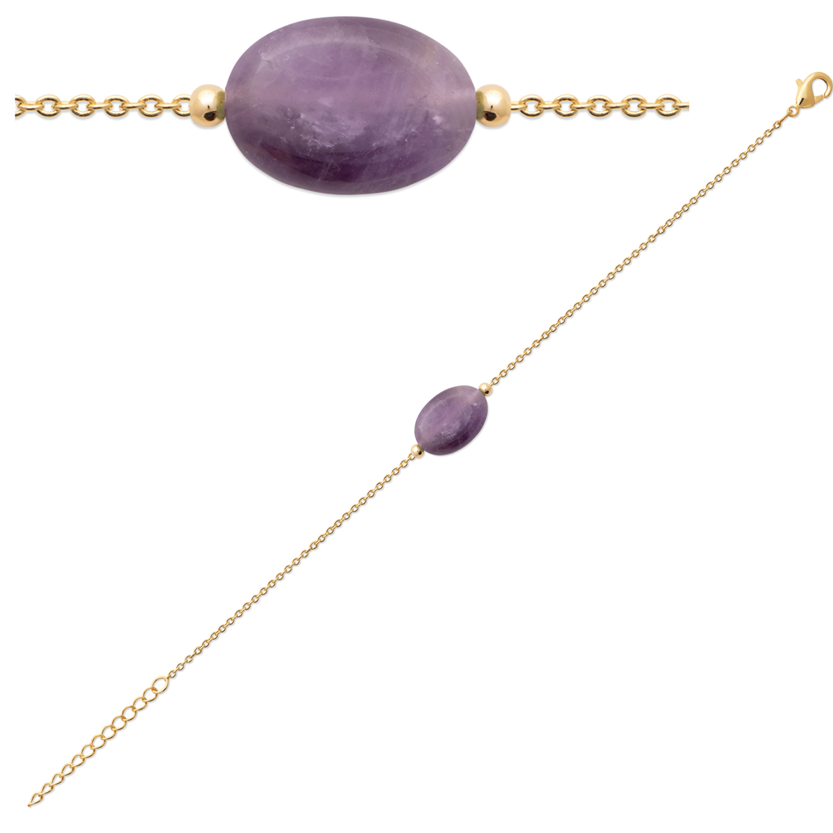 Bracelet Plaqué Or \'Mineralia\' violet doré (améthyste) - 13x10 mm - [R1120]