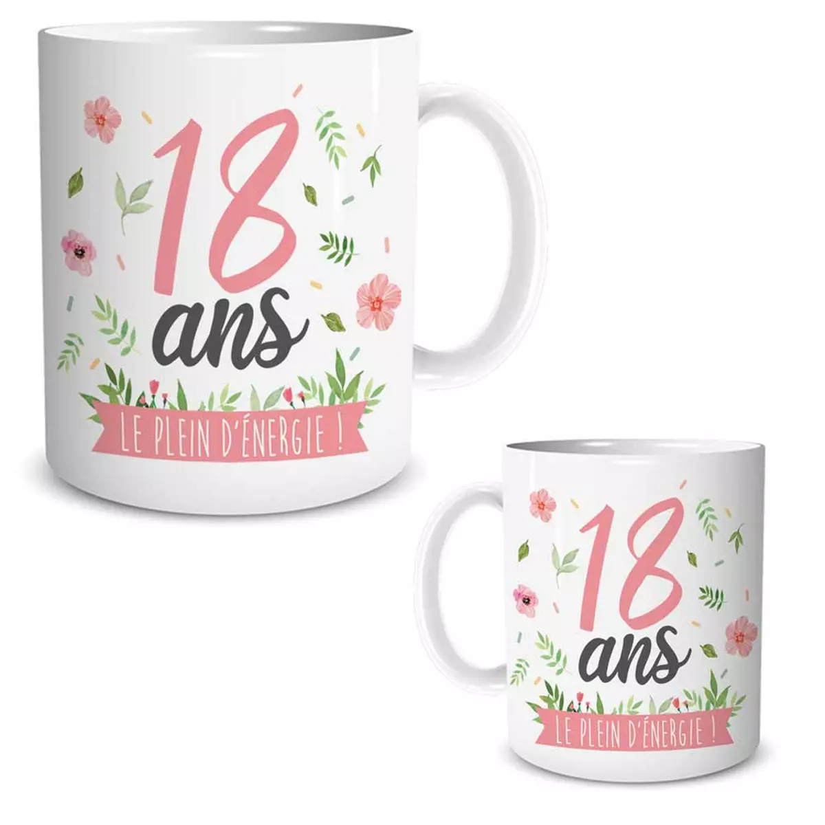 les trésors de lily Mug céramique '18 ans' blanc rose (le plein d'énergie ) 95x80 mm [R1875]
