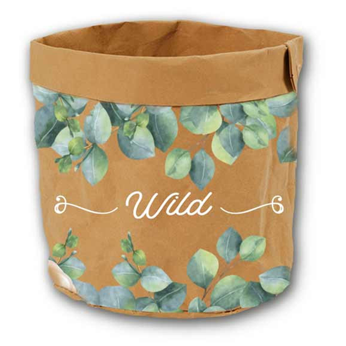 Cache-pot papier \'Wild\' marron vert - 14x13  cm - [R2240]