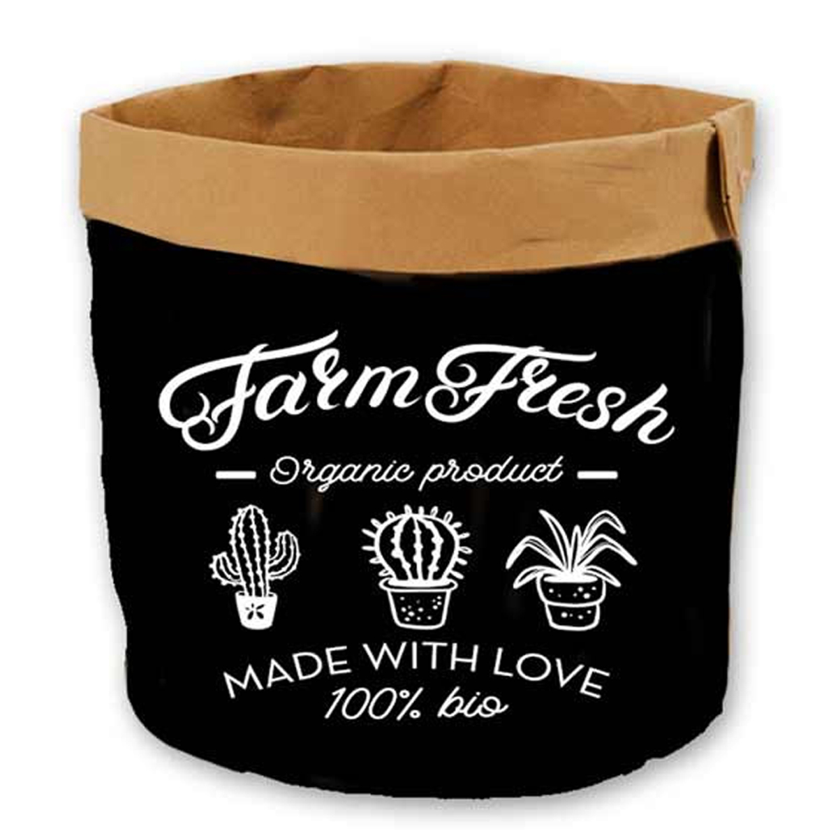 Cache-pot papier \'Farm Fresh\' noir marron - 14x13  cm - [R2241]