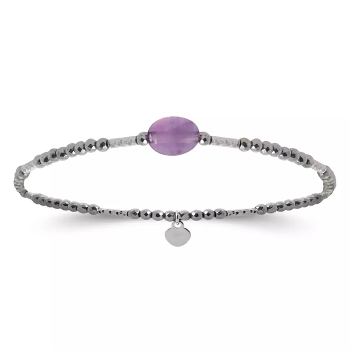 les trésors de lily Bracelet argent 'Mineralia' améthyste gris argenté (rhodié) 16 cm 8x6 mm [R4094]