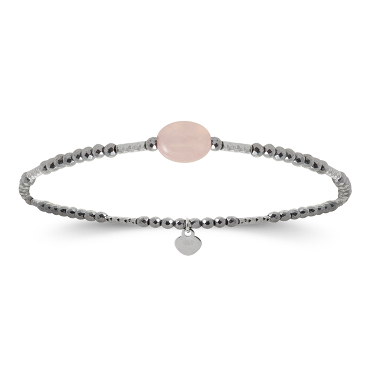 Bracelet argent \'Mineralia\' quartz rose gris argenté (rhodié) - 16 cm, 8x6 mm - [R4095]