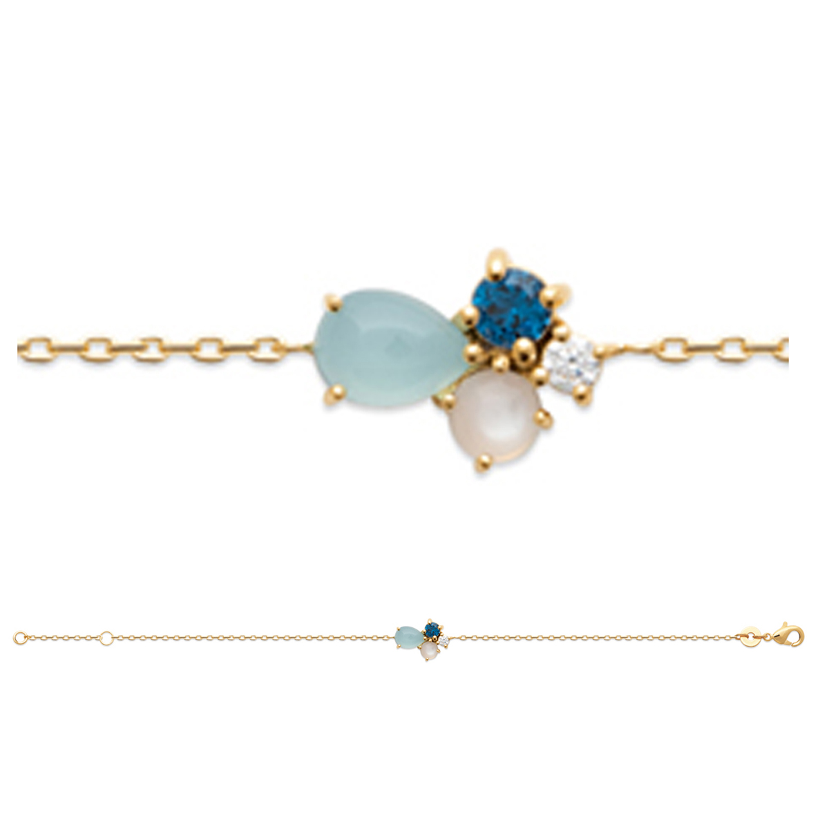 Bracelet Plaqué or \'Sissi\' turquoise doré - 12x10 mm - [R4113]