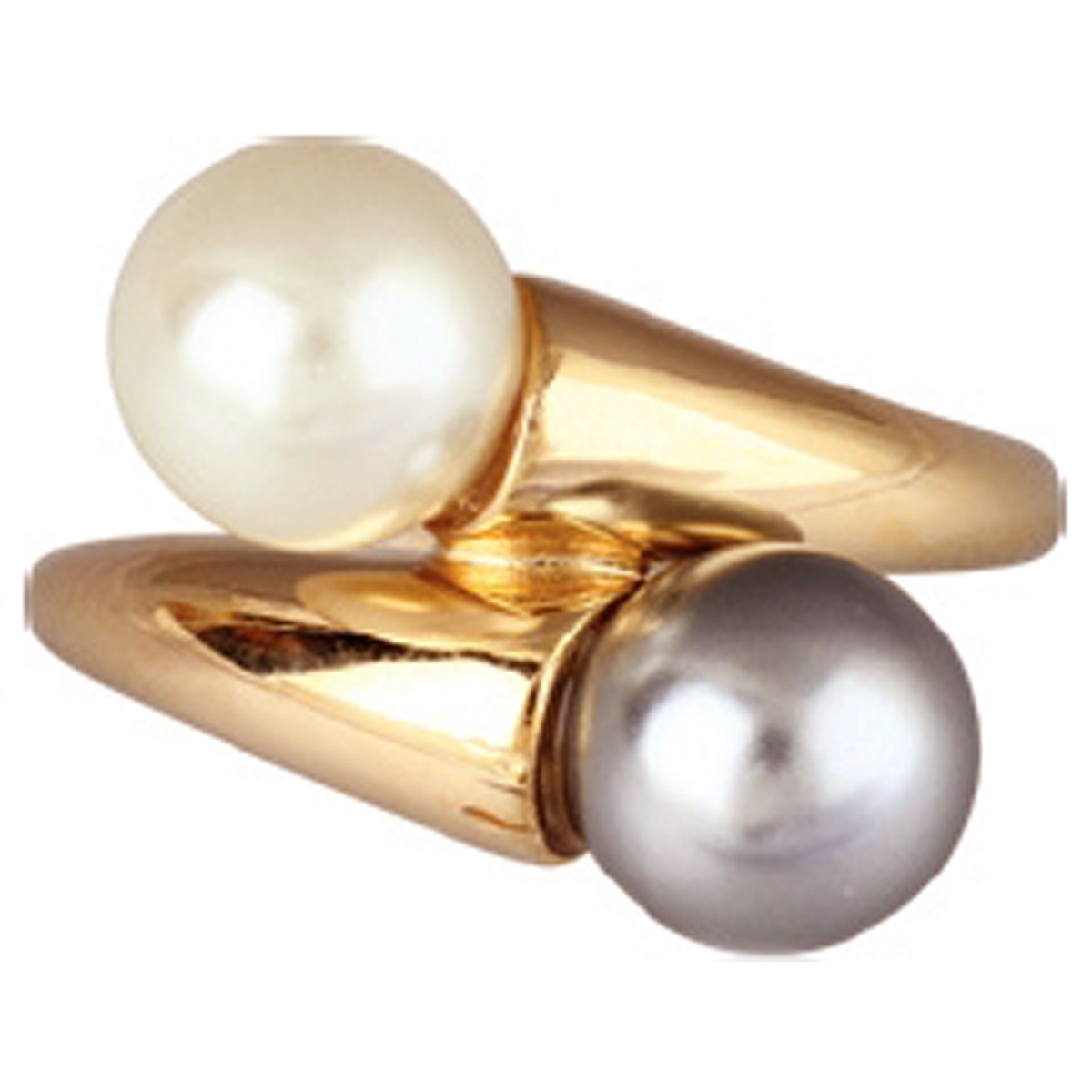 Bague Plaqué Or \'Toi et Moi\' blanc gris doré - perles 7 mm  - [R4137]
