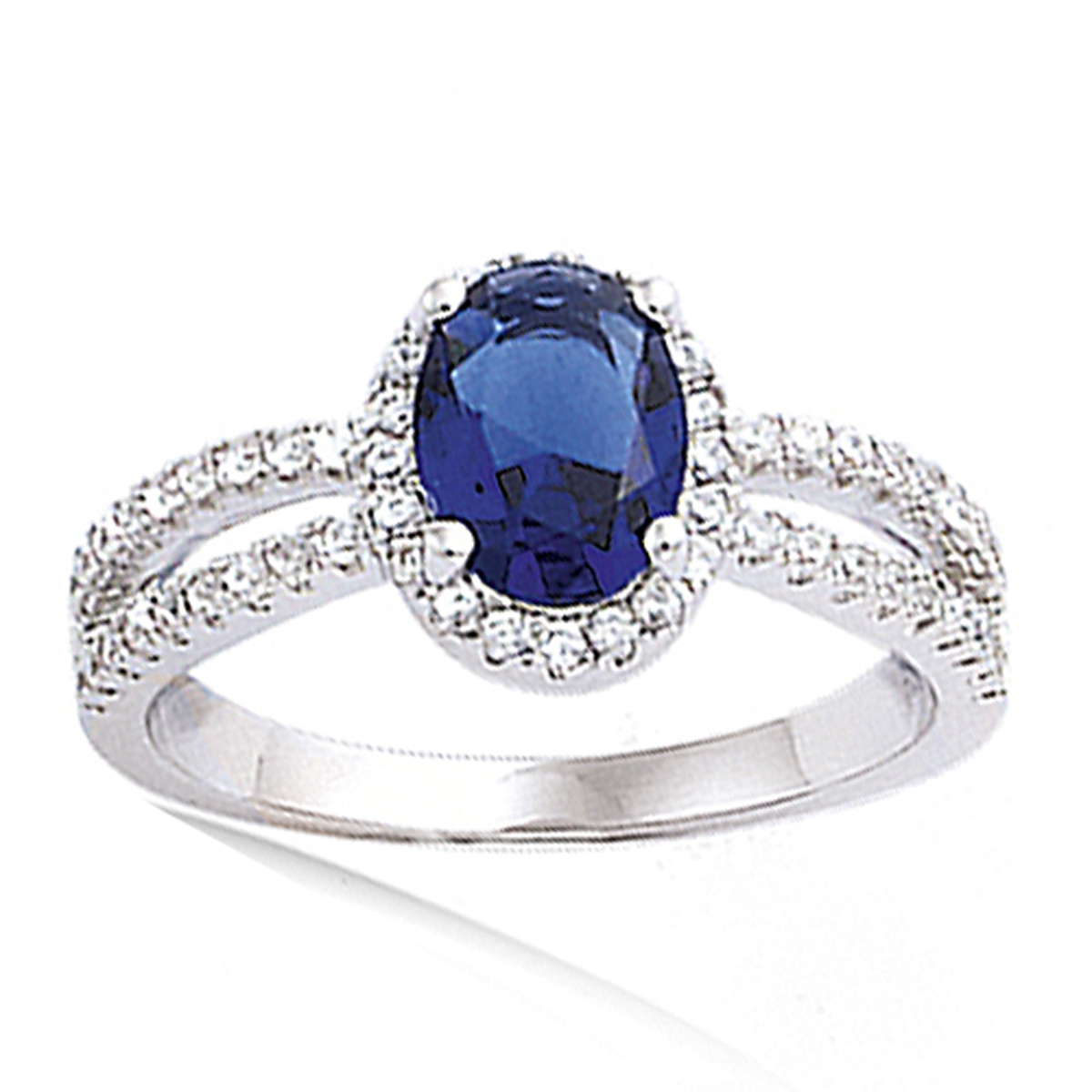 Bague argent \'Sissi\' bleu saphir argenté (rhodié) - 10x8 mm - [R4179]