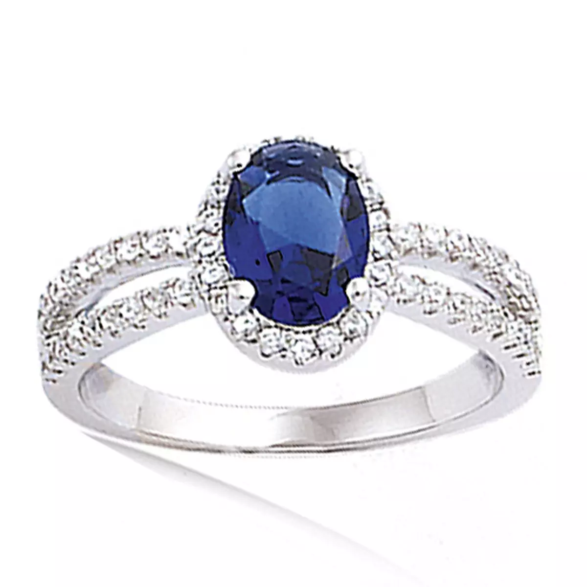 les trésors de lily Bague argent 'Sissi' bleu saphir argenté (rhodié) 10x8 mm [R4179]