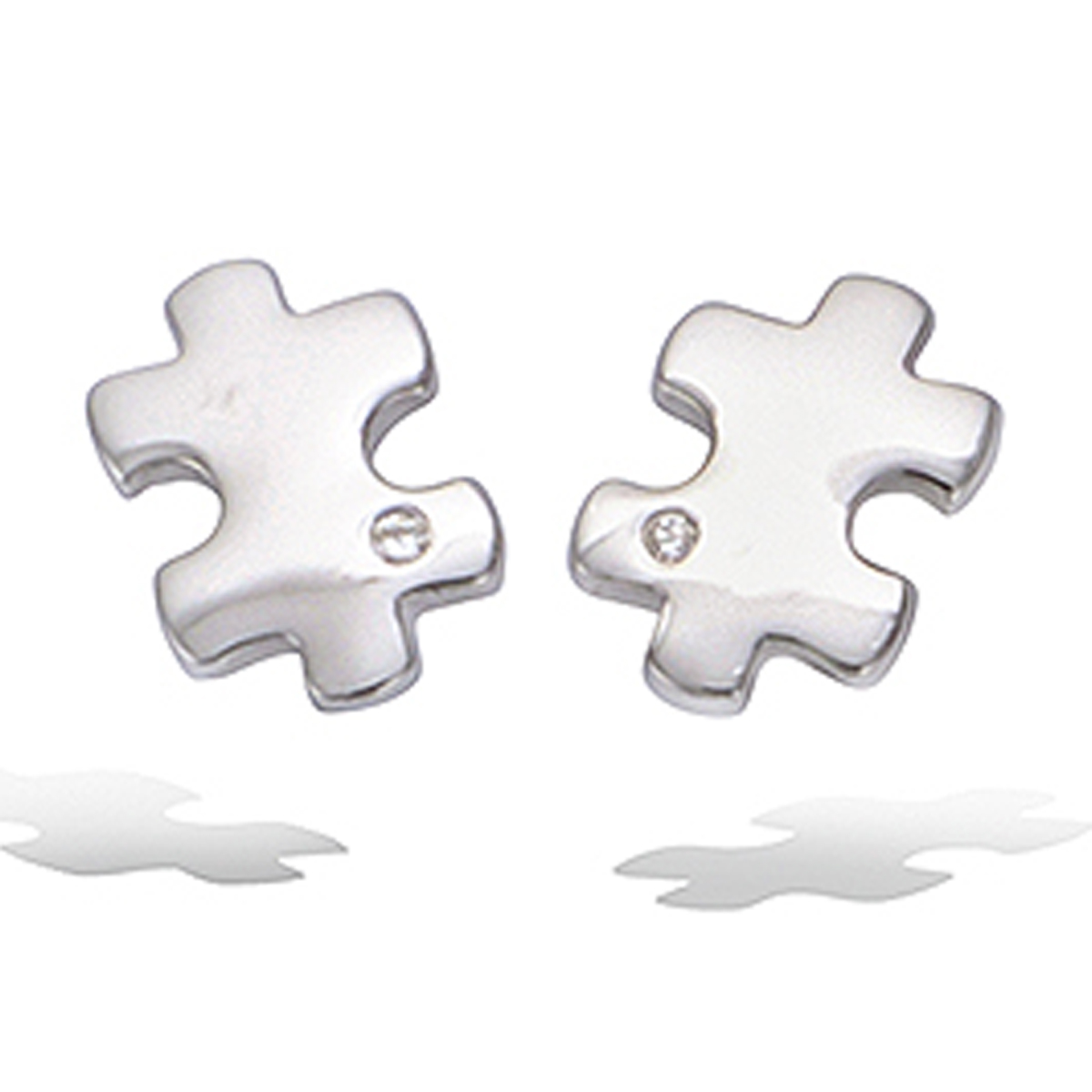 Boucles Argent \'Puzzle\' blanc argenté (rhodié) - 10x6 mm - [R4226]