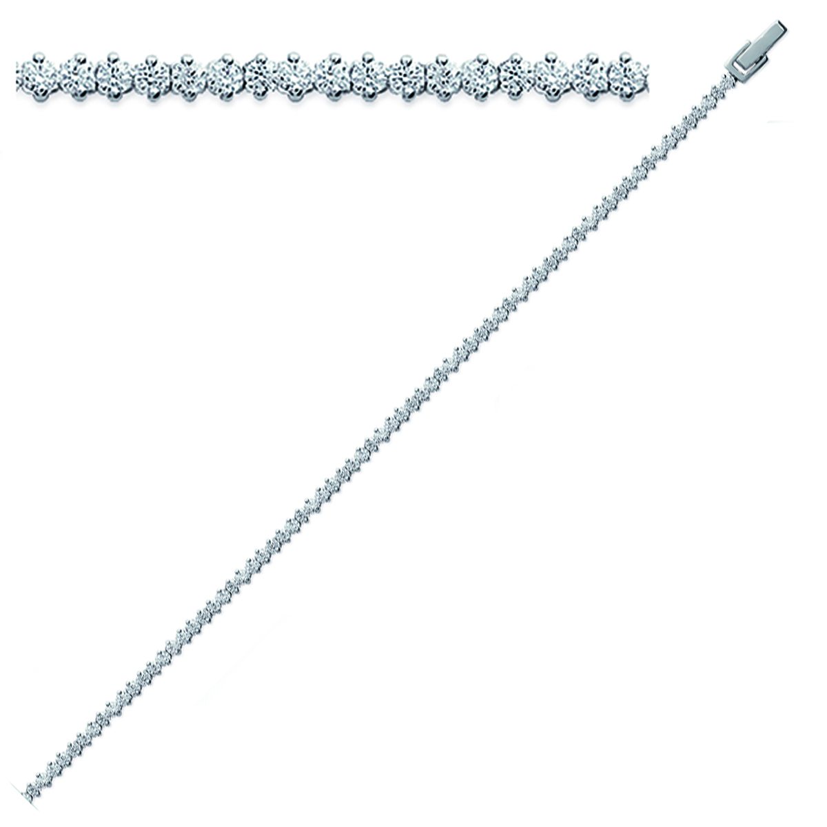 Bracelet Argent \'Rivière de Diamants\' Blanc - 18 cm 3 mm - [M7251]