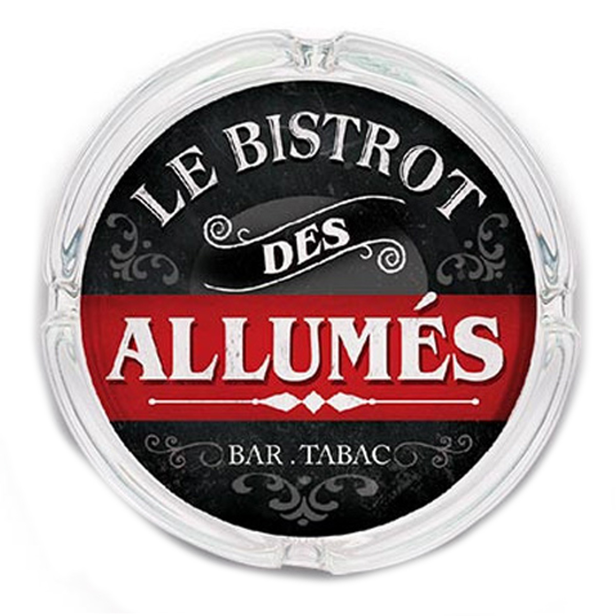 Cendrier verre \'Messages\' noir (le bistrot des allumés) - 105x35 mm - [A2216]