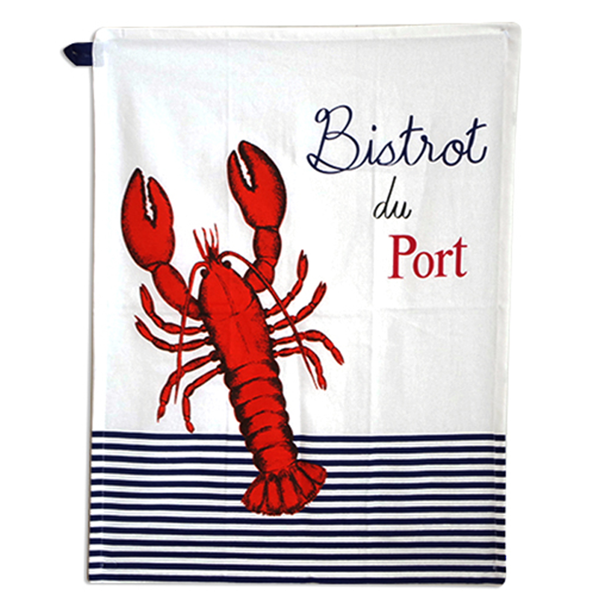 Torchon coton \'Bistrot du Port\' bleu rouge blanc (homard) - 60x45 cm - [A2438]