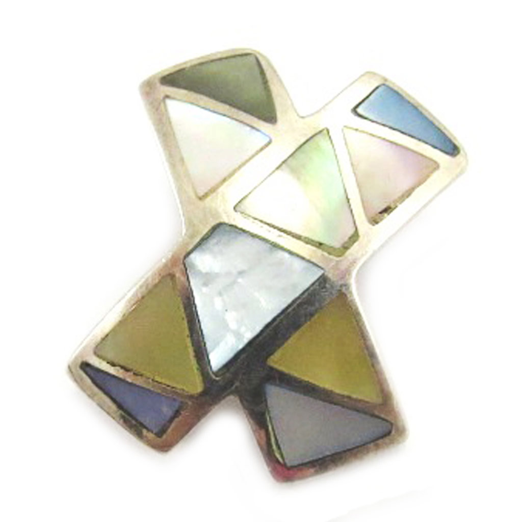 Pendentif Argent \'Tahiti\' Nacre bleu jaune argenté - 18 mm - [A8168]