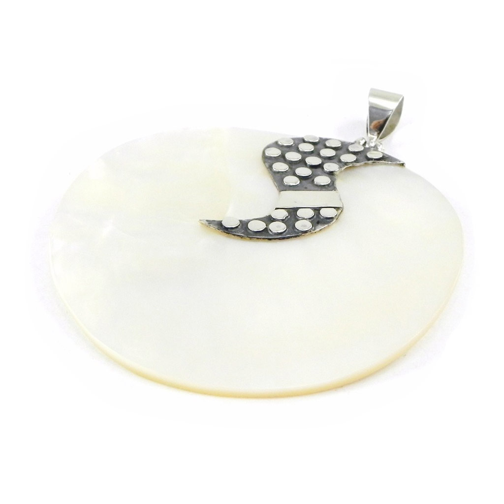 Pendentif Argent artisanal  \'Sagesse\' nacre blanc - 60 mm - [H8318]