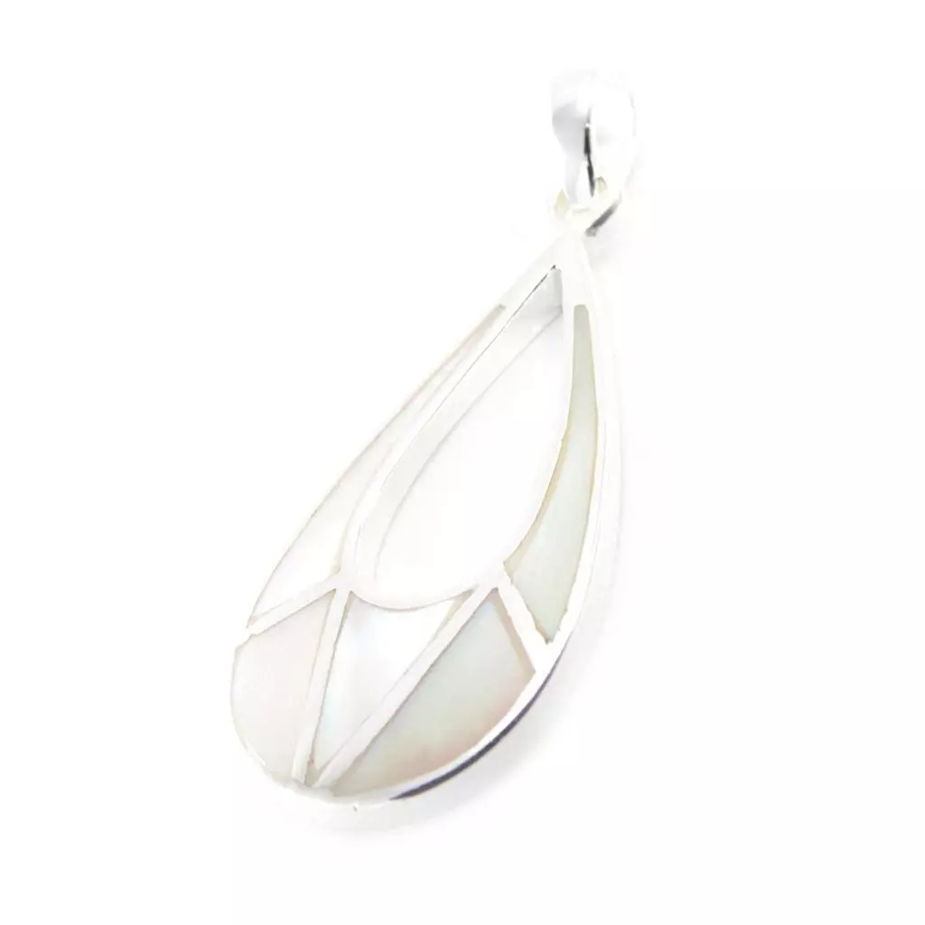 les trésors de lily Pendentif Argent artisanal 'Eva' Nacre argenté 30x16 mm [J2100]