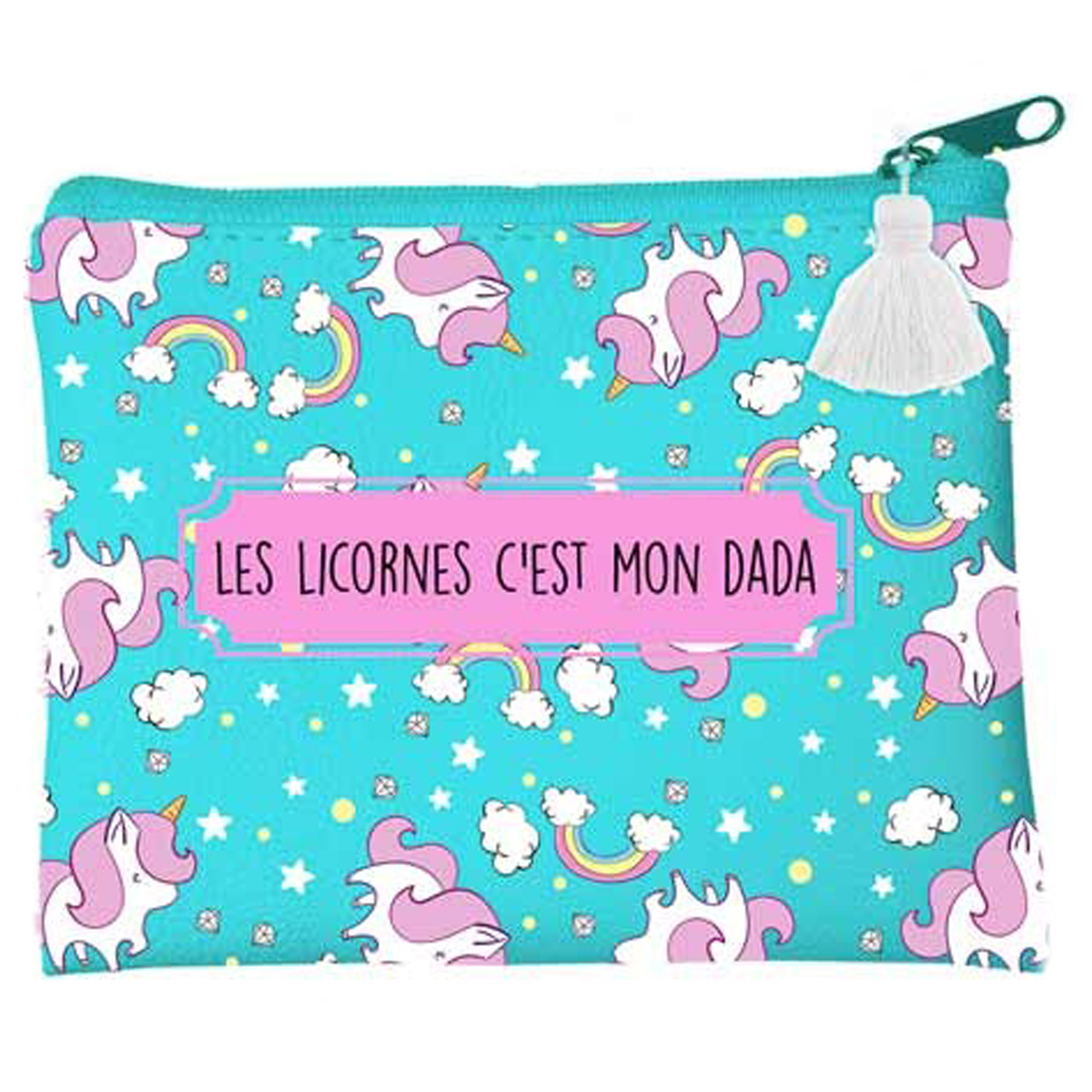 Porte-monnaie \'Licorne My Unicorn\' turquoise rose (Les licornes c\'est mon dada) - 115x10 cm - [P9686]