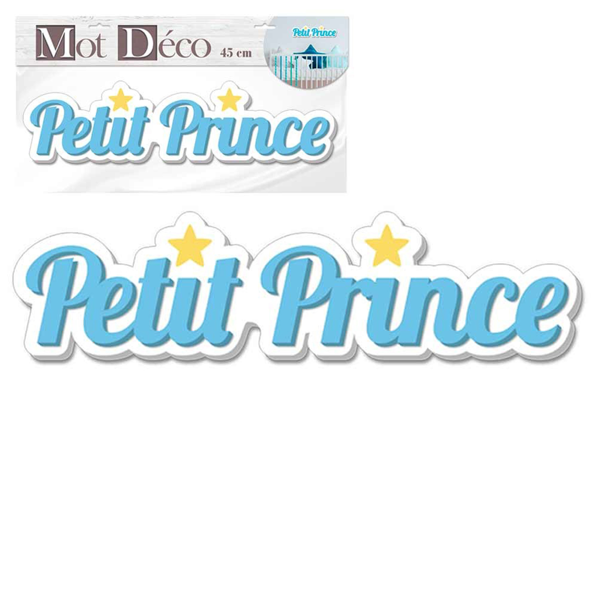 Mot Déco bois 3D \'Petit Prince\' bleu blanc - 45x11x1 cm - [Q7321]