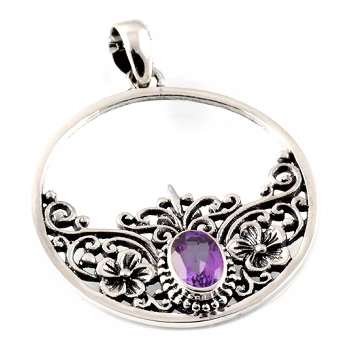 les trésors de lily Pendentif Argent artisanal 'Heaven' améthyste argenté vieilli 30x30 mm [Q7508]