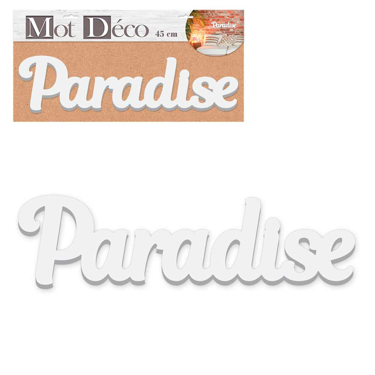 Mot Déco bois 3D \'Paradise\' blanc - 45x12x15 cm - [R2953]