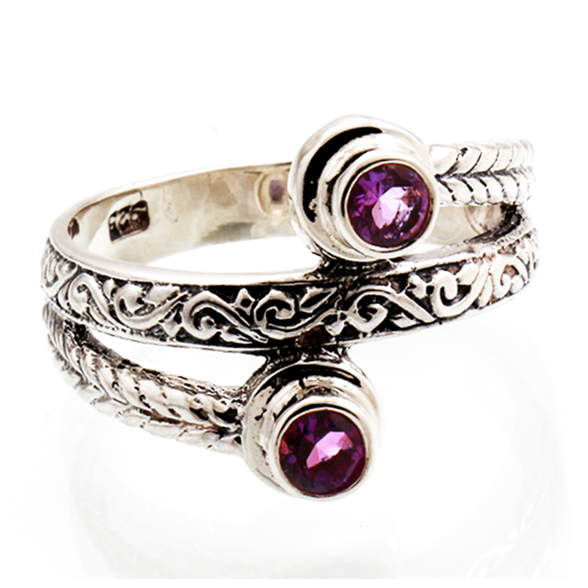 Bague Argent artisanale \'Heaven\' améthyste argenté - 17 mm - [R4528]