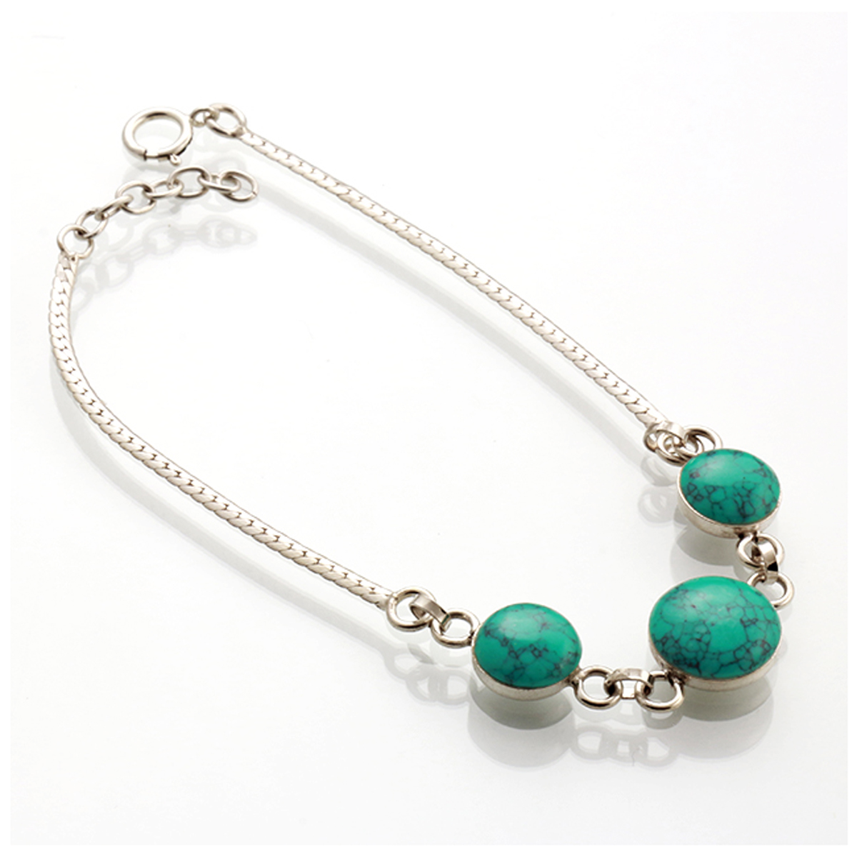 Bracelet Argent artisanal \'Heaven\' turquoise argenté - 43x10 mm - [R4539]