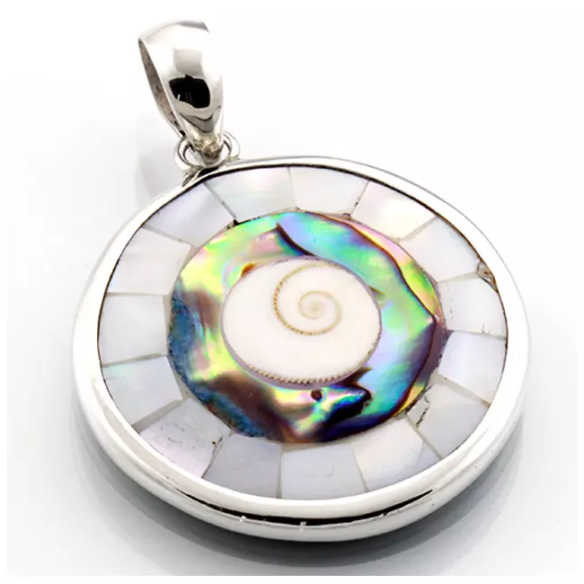 les trésors de lily Pendentif Argent artisanal 'Sagesse' turquoise nacre argenté vieilli 28 mm (sainte lucie) [R4549]
