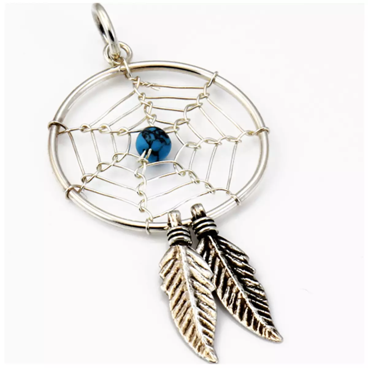 les trésors de lily Pendentif Argent artisanal 'Heaven' turquoise 35x20 mm (dreamcatcher) [R4560]