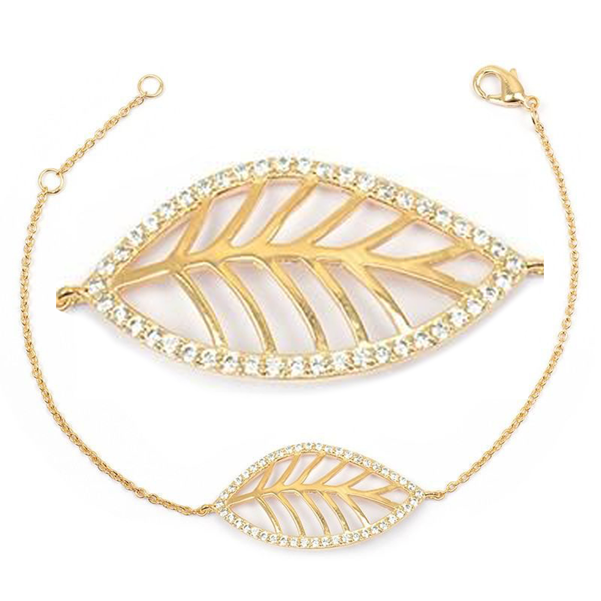 Bracelet Plaqué or \'Feuille d\'Or\' blanc doré - 25x15 mm - [L5312]