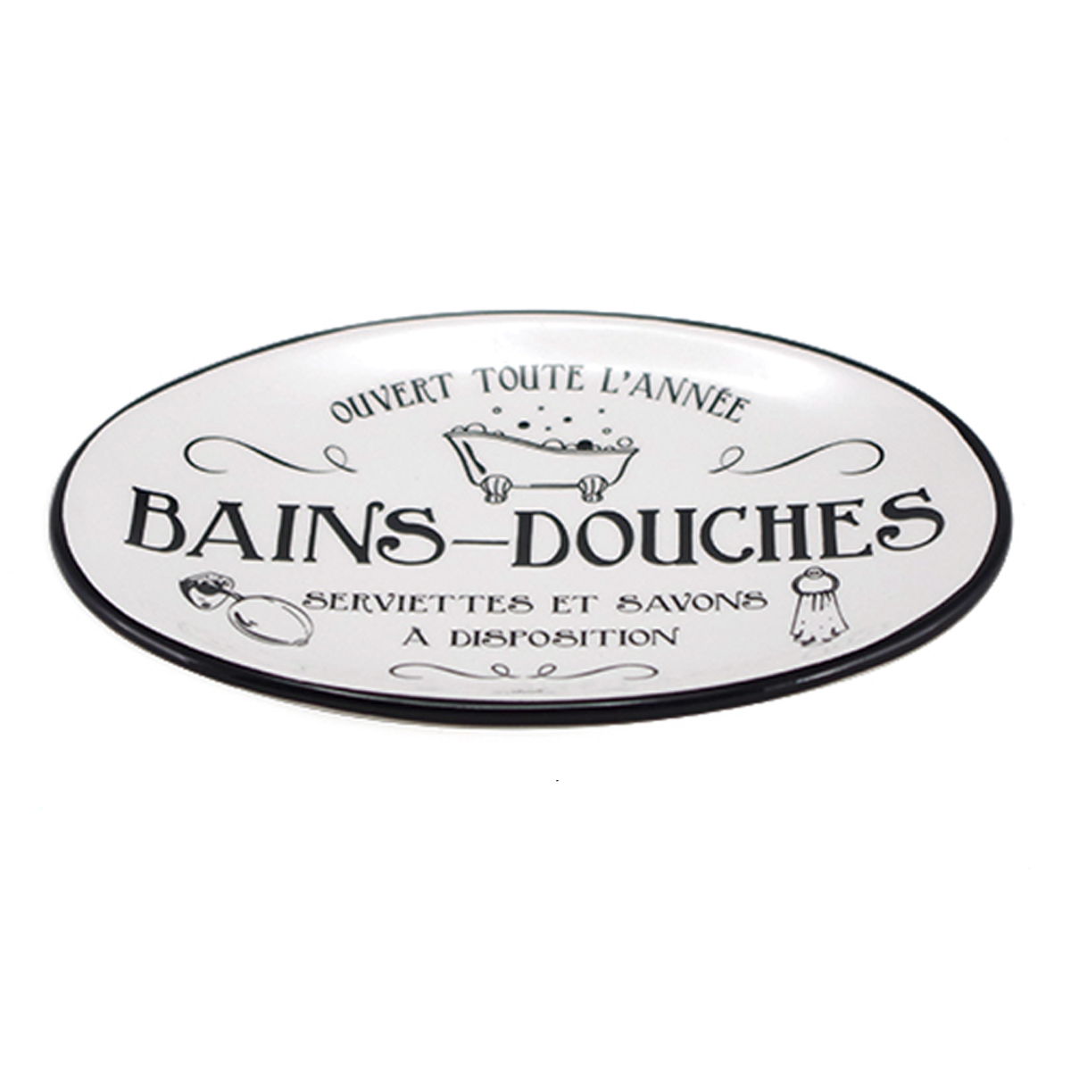 Porte-savon céramique \'Bains-Douches\' blanc noir - 15x11 cm - [A2543]