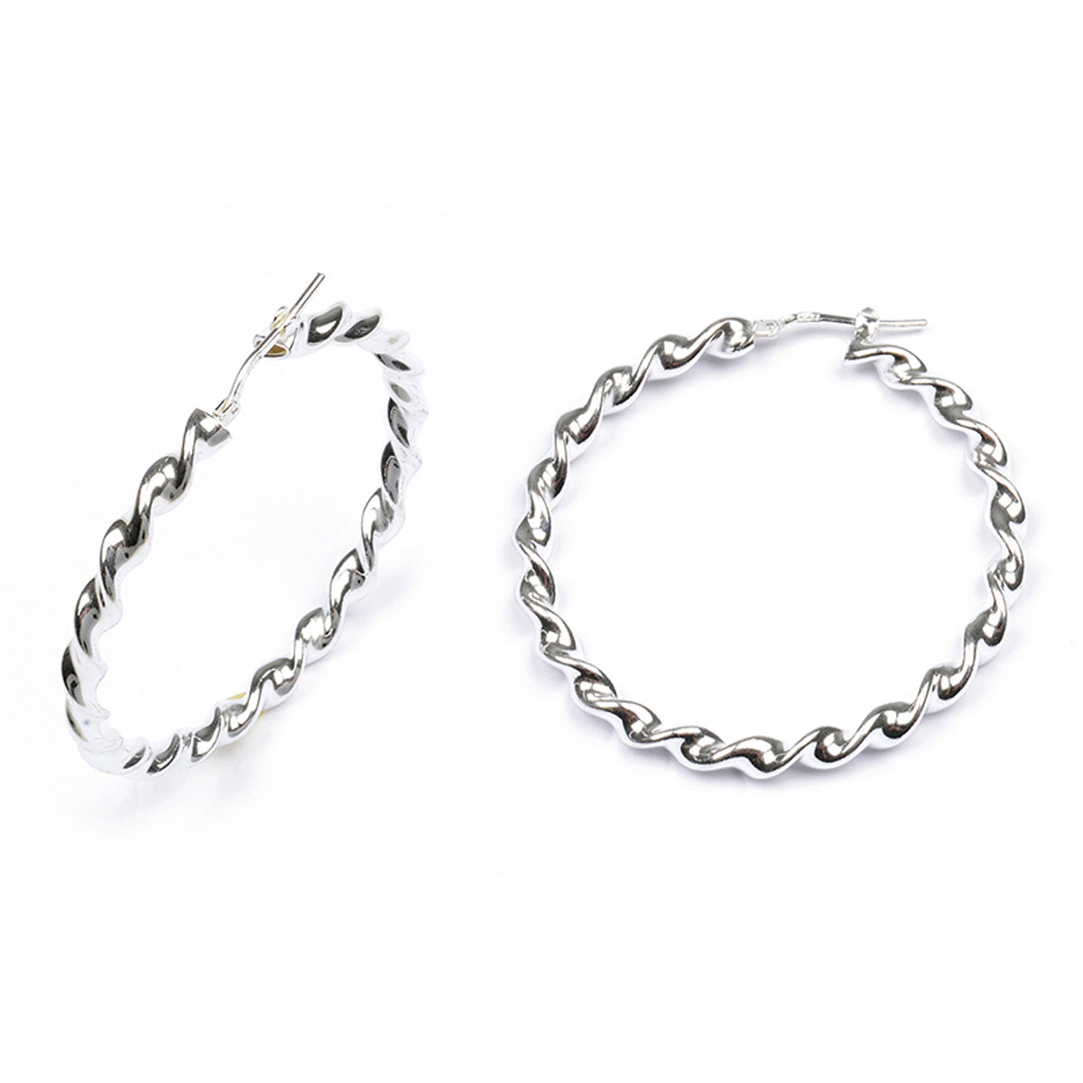 Créoles Argent \'Torsades\' argenté (rhodié) - 45x4 mm - [M9459]