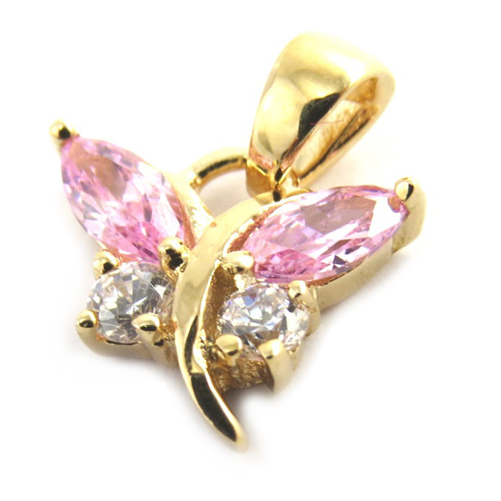 Pendentif Plaqué Or \'Papillons de Charme\' rose - 12x9 mm - [M9575]