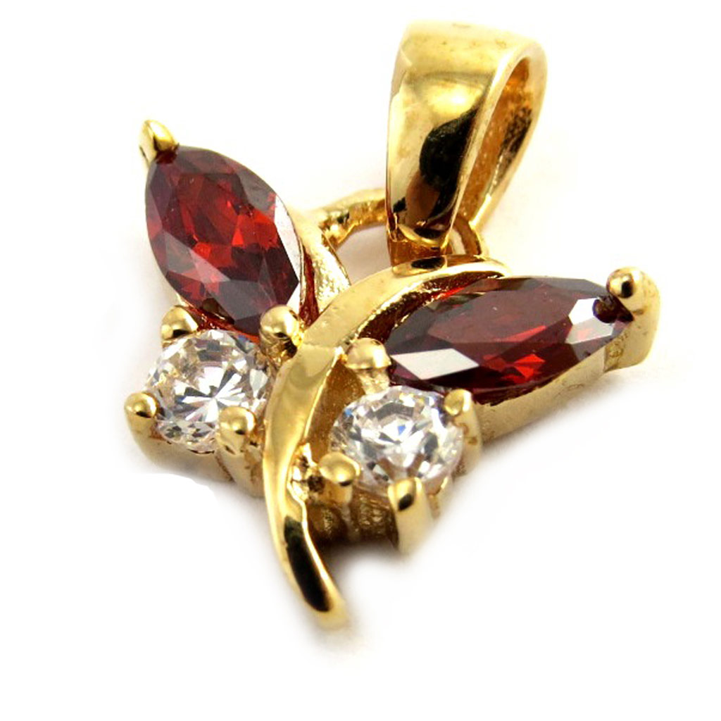 Pendentif Plaqué Or \'Papillons de Charme\' grenat - 12x9 mm - [M9576]