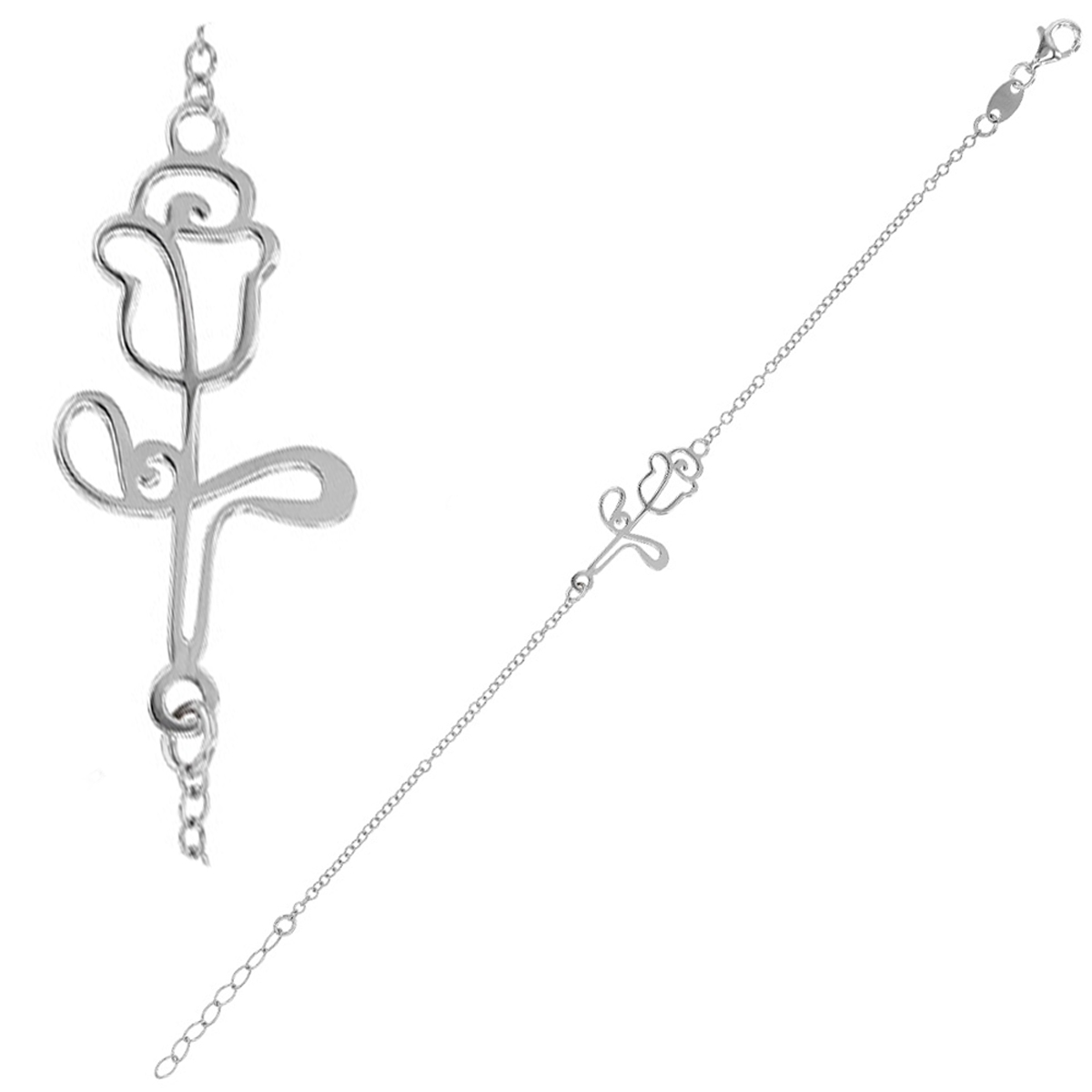 Bracelet Argent artisanal \'Tulipe\' argenté (rhodié) - 25x13 mm - [Q9388]
