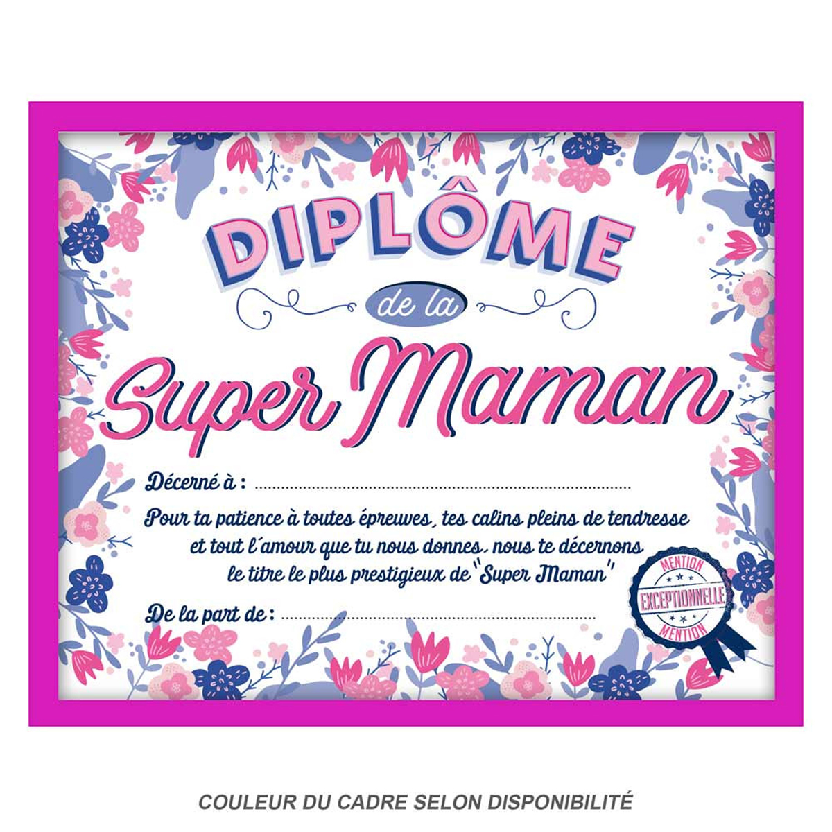 Cadre Diplome De La Super Maman Rose 25xx15 Cm Q9595