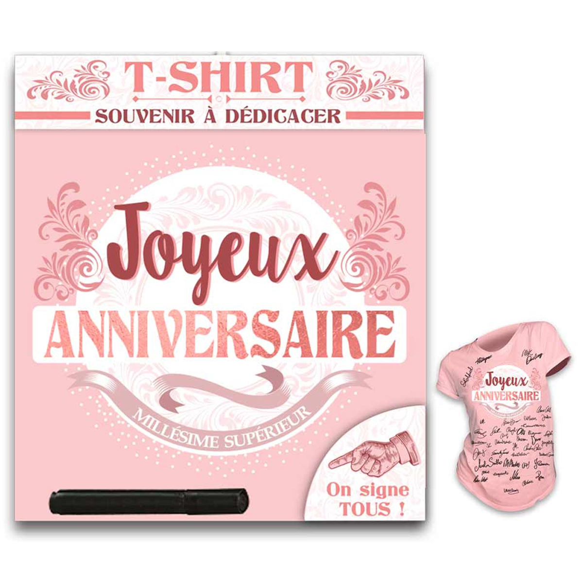 T Shirt Joyeux Anniversaire Rose Blanc Dedicace R1415