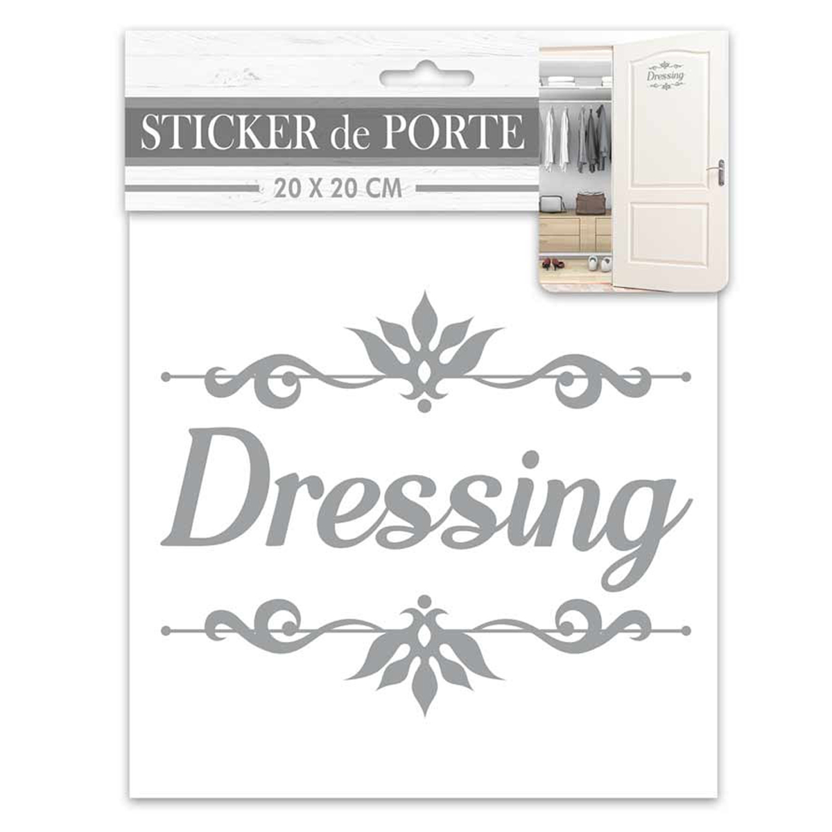 Sticker porte \'Dressing\' gris - 20x20 cm - [R2099]