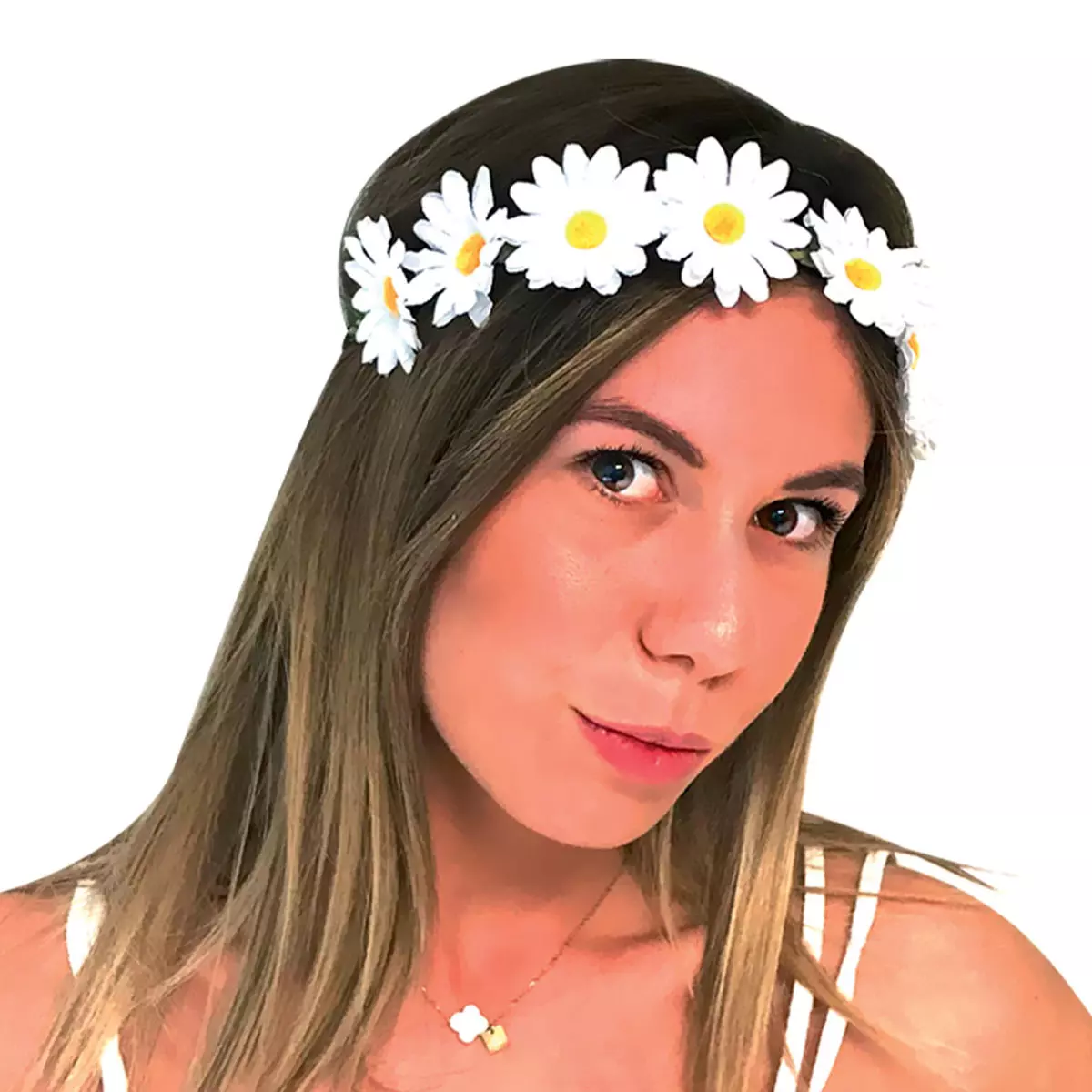 les trésors de lily Bandeau tissu 'Flora' blanc 45 cm [R2828]